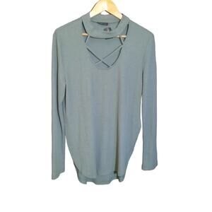 Very J Womens Crew Neck Criss Cross Deep Neckline Long Sleeve Thermal Top Size L